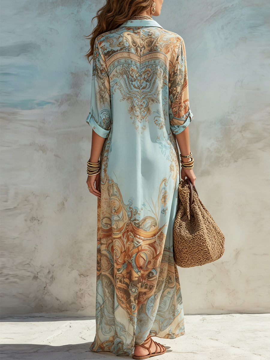 Sara | Vestido maxi chemisier mediterráneo