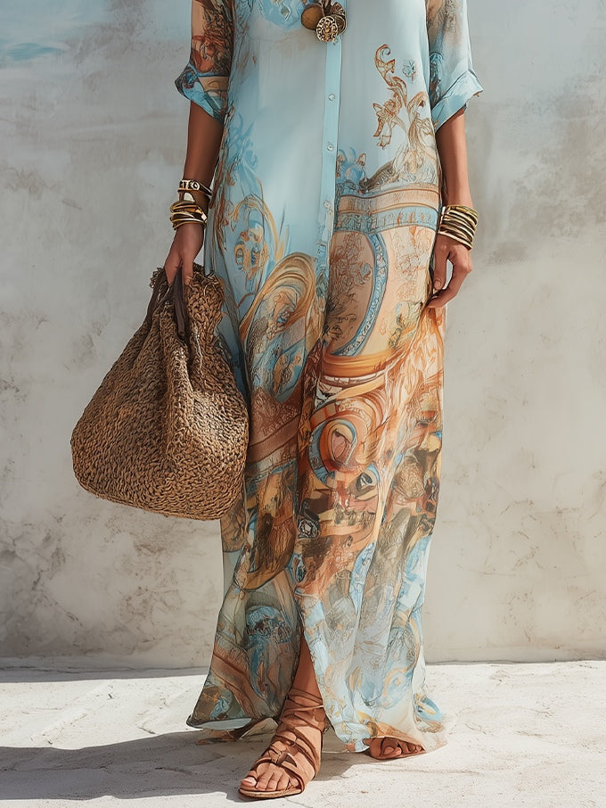 Sara | Vestido maxi chemisier mediterráneo