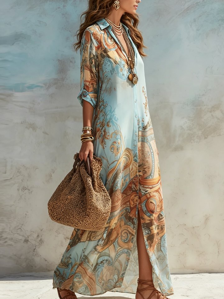 Sara | Vestido maxi chemisier mediterráneo